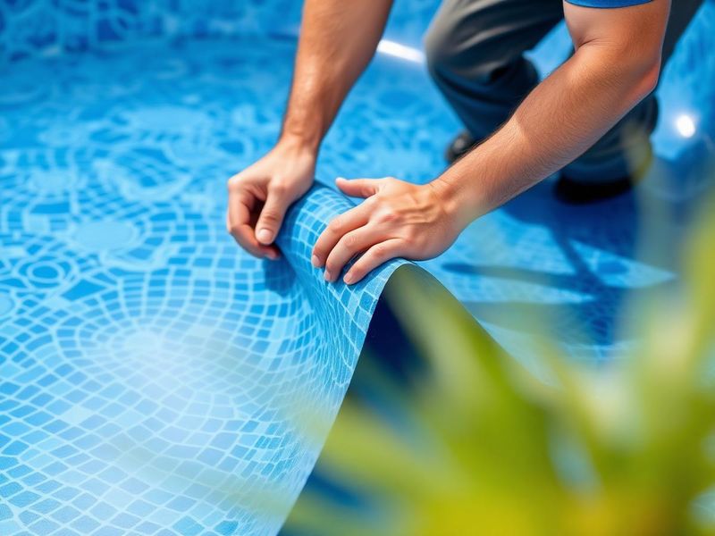 Vinyl liner and safety cover installation Newly installed inground vinyl pool liner in a Clarksville, TN backyard pool