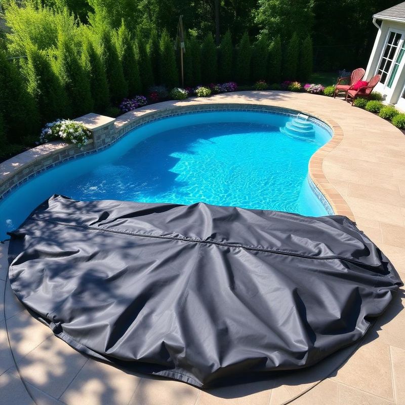 Seasonal pool openings and closings Backyard inground pool prepared for the spring season with clear blue water in Clarksville, TN